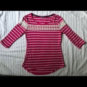 Striped shirt with cute sheer lace design